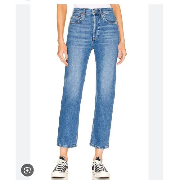 RE/DONE 70's Stove Pipe Jeans in Dusted Blue Size 26 NWT - Picture 1 of 11